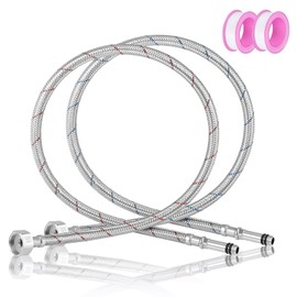 Huiguli 304 Stainless Steel Connection Hose Fitting, Pack of 2 Reinforced Hose with Sealing Tape, 80 cm Flexible Hose, Kitchen Tap for Tap Mixer Tap (3/8 Inch)
