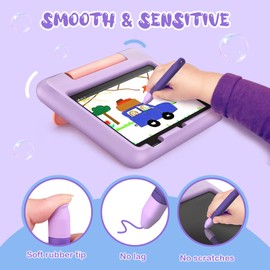 Mixoo Kid-Friendly Stylus Pens for Touch Screens with Tethers - Mixoo Anti-Rolling Tablet Stylus 2 Pack for Kids, Compatible with iPad, iPhone, Tablets, Kindle and All Touch Screen Devices (Blue+Purple)