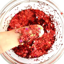 Stars Confetti Glitter Four-Angle Star Laser Sequins for DIY Crafts, Nail Art Decoration, Party Decoration - 4mm, 10g, Holographic Red