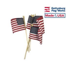 Sixty (60) 8x12 US Cotton Stick Flag American Flag on 24" Dowel with Gold Tip Made in USA, Hemmed Edges