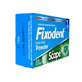 Fixodent Denture Adhesive Powder, Extra Strong, Plus Scope, Strong, Long Hold Powder, Airtight Seal, 1.6 OZ, Pack of 3