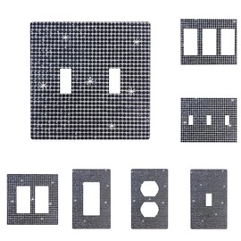 Black Shiny Rhinestones Wall Plates Bling 2 Gang Toggle Glitter Light Switch Cover Sparkly Electric Receptacle for Women Girls Bedroom Bathroom Kitchen Home Decor