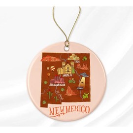 New Mexico State Ornament, State Usa Ornament, Travel Souvenir Collection Usa, America Christmas 2023, Xmas Tree Hanging Decorations, Usa State Souvenir Ceramic Ornament Printed on Both Sides