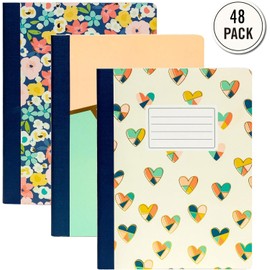 Pukka Pad, Carpe Diem Composition Notebooks - 48 Pack of Journals Featuring 140 Pages of College Ruled 80GSM Paper with Sturdy Cover Stock - 9.75 x 7.5in - Floral Love