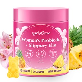 softbear Womens Probiotic Slippery Elm Gummies, Feminine Vaginal Probiotics Pineapple Gummies for Women pH Balance & Flora Health, Vegan/Sugar-Free/Non-GMO, 60 Count