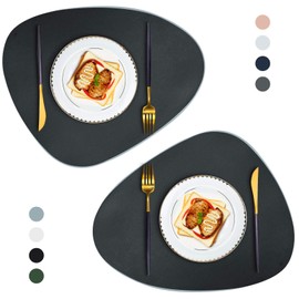 JTX Leather Placemats for Round Table, Place Mats Heat-Resistant Non-Slip Washable Insulation Coffee Mats Kitchen Place Mats Nordic Style Placemats Set of 2 (Black)