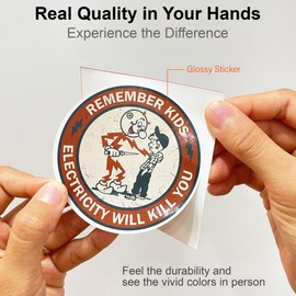 GRITKULTURE Remember Kids Electricity Will Kill You Decal Stickers 10 Pack 2.95 Inch Safety Warning for Hard Hat, Blue Collar, Car, Truck, Window, Reddy Kilowatt, Outlets