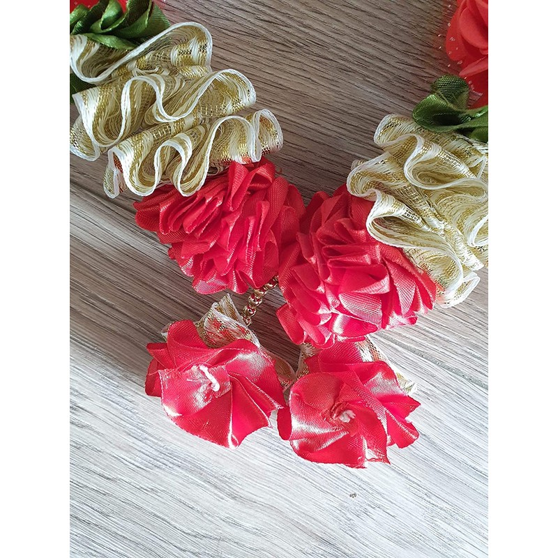 Estationeryhouse Handcrafted Two Artificial Flower Garlands, 24", Red and Gold