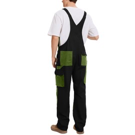 WORK IDEA Men's Bib Overalls Cotton Work Overalls Durable with Knee Pad Pockets, Black/Green, 34Wx 32L
