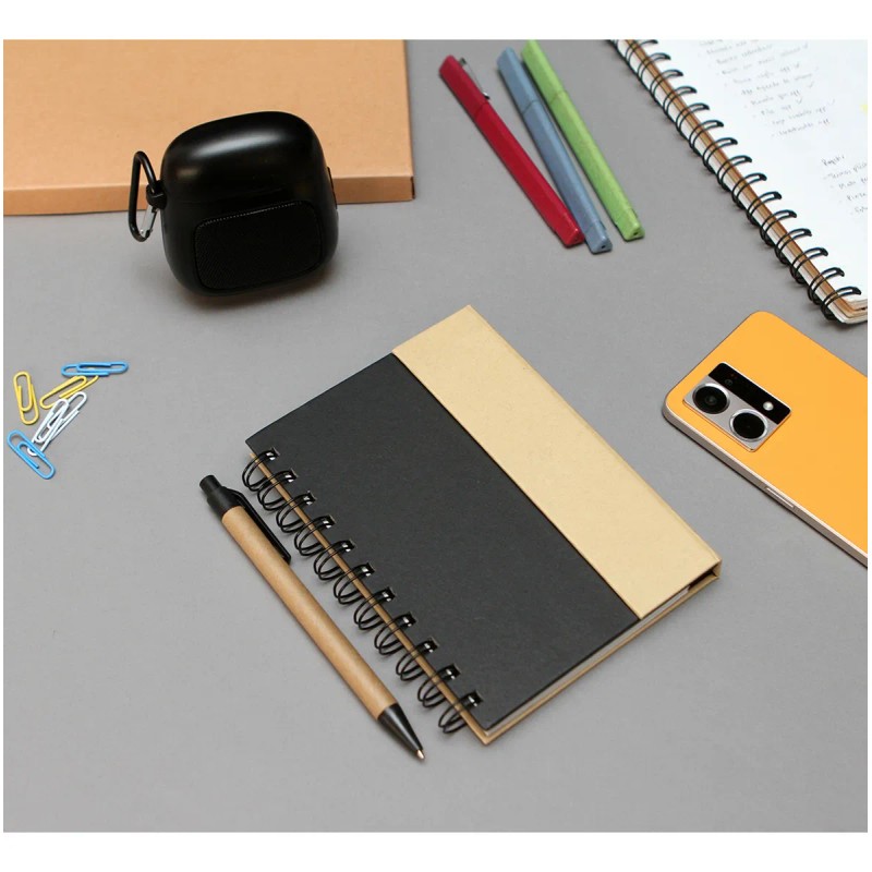 Libreta Cuaderno Ecológico Con Pluma Post-it Y Banderitas