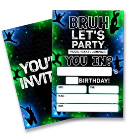 QZJ Jump Birthday Invitation Supplies with Envelopes Set of 20 Bruh Birthday Party Invitation Fill in Blank, Double Sided