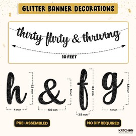 KatchOn, Glitter Thirty Flirty & Thriving Banner - 10 Feet | 30th Birthday Decorations for Her, Him | 30th Birthday Party Decorations for Women | Talk Thirty to Me banner, Black 30th Birthday Banner