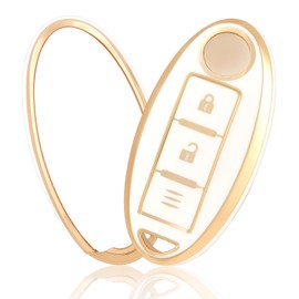 OFF WE GO TPU Car Key Shell Key Cover, Compatible with Nissan New Notebook, Neuto, E-Power, Days, Xtrail, Tiana, Murano, Juke, New Nissan Compatible Smart Key Case, 3 Buttons, white gold