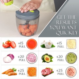 Ourokhome - Picador manual para procesador de alimentos, cortador de cebolla portátil para verduras, jengibre, frutas, nueces, hierbas, etc., 900 ml, color gris