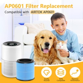 Elnuliros AP0601 Replacement Filter Compatible with AIRTOK AP0601 Air Puri-Fier, 4-in-1 Premium Filter and Activated Carbon Filter for Dust Smoke Pet Dander Odors for Home Bedroom, 4 Pack