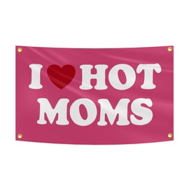 I Love Moms Flag I Love Hot Moms Flag 3x5FT Vivid Color Meme Funny Flag Banner with 4 Brass Grommets Man Cave for Mother'S Day & Birthday Dorm Room Decor, Bedroom Wall Hanging Art Decore
