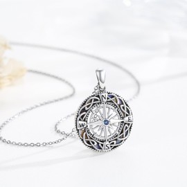 Compass Necklace 925 Sterling Silver Talisman Travel Necklace Pendant Inspirational Abalone Shell Jewellery Gifts for Women Men