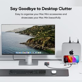 PULWTOP USB-C Stand Hub with SSD Enclosure for Mac Mini, 8-in-1 Vertical Mac Mini Dock with USB A/C 3.2 10Gbps, 2 x USB A 2.0, SD/TF Card Reader, 3.5mm Audio/Mic Jack for 2018 Later Mac Mini M2/M1