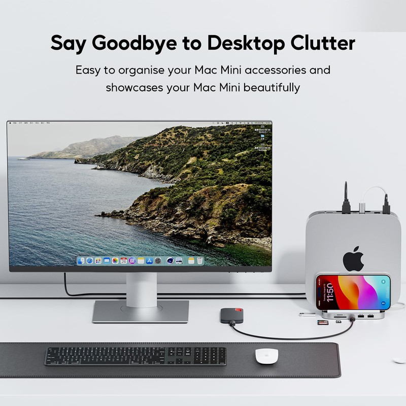 PULWTOP USB-C Stand Hub with SSD Enclosure for Mac Mini,