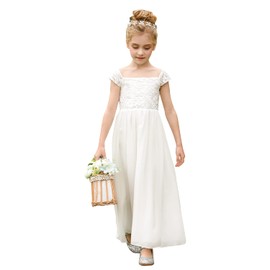 Flower Girl Dress A-Line Chiffon Dress for Girls Birthday Wedding Party Communion Dresses White Size 6