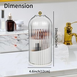 KitVacPak Makeup Brush Holder Organizer with Lid,360 Rotating Clear Dust Proof Makeup Brushes Organizer for Vanity Desktop Bathroom Countertop(White)