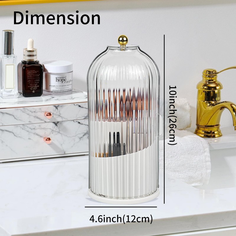 KitVacPak Makeup Brush Holder Organizer with Lid,360 Rotating Clear Dust