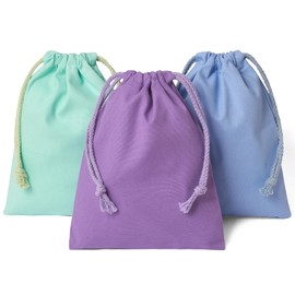 Drawstring Bag, Solid, For Women and Children, Small, Cute, Stylish, Cotton, Cotton, Color Assortment, 7.1 x 9.4 inches (18 x 24 cm), Pack of 3