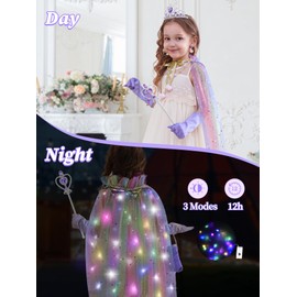 Fuzmo Light Up Princess Dress Up Clothes for Little Girls 3-6, Princess Costume with Cape and Accessories for Kids, Princess Toy for Toddlers Birthday Gift (Purple)
