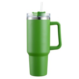 REVGOZU 40 Oz Tumbler with Handle Straw Lid Insulated Stainless Steel Vacuum Reusable Coffee Cup Holder Friendly Keep Drinks Cold Gifts for Lover Women Men Car Gym Travel (Green)