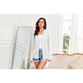 TASAMO Womens Fashion Cardigans Long Sleeve V Neck Lightweight Sweater with Pockets Casual Outerwear White