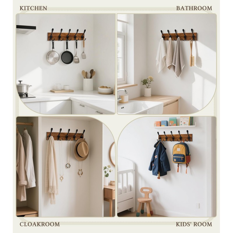 RELBRO Coat Rack Wall Mount, 16.7 Inch Wooden Wall Coat