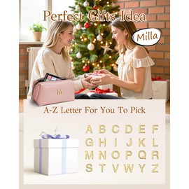 VFMBL Christmas Gifts for Women Teen Girls - Initial Makeup Bag, Large Capacity & Wide Open Cosmetic Bags, PU Leather Toiletry Bag, Christmas Gifts Ideas, Mom Gifts, Bridesmaid Gifts, Friendship Gifts