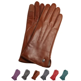 AKAROA ESTD 2019 Women's Ann Italian Sheepskin Leather Gloves, Touchscreen Function, 50% Cashmere & 50% Wool Knitted Lining, 4 Sizes (S - XL) (Ann) - Cognac, size: s