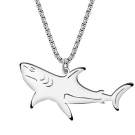 OUSIO Ferocious Shark Necklace Stainless Steel 18K Gold Silver Plated Marine Life Pendant Jewellry Occean Themed Party Gifts for Women Sea Lovers﻿ (Silver Plated)