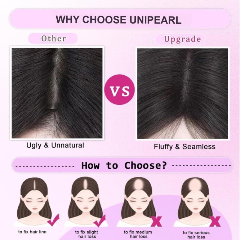 Unipearl Toppers per capelli da donna, capelli veri, marroni, con
