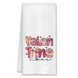 HUGANE Coquette Bow Valentine's Day Kitchen Towels, Valentine Vibes Hand Towels for Bathroom, Trendy Valentine's Day Dish Towels Tea Towels, Valentine's Day Kitchen Bathroom Decor, 16x24 Inch