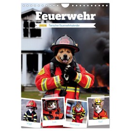 Feuerwehr - Tierischer Feuerwehrkalender (Wandkalender 2026 DIN A4 hoch), CALVENDO Monatskalender