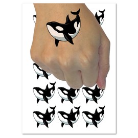 Orca Killer Whale Swimming Temporary Tattoo Water Resistant Fake Body Art Set Collection - 15 2" Tattoos (1 Sheet)