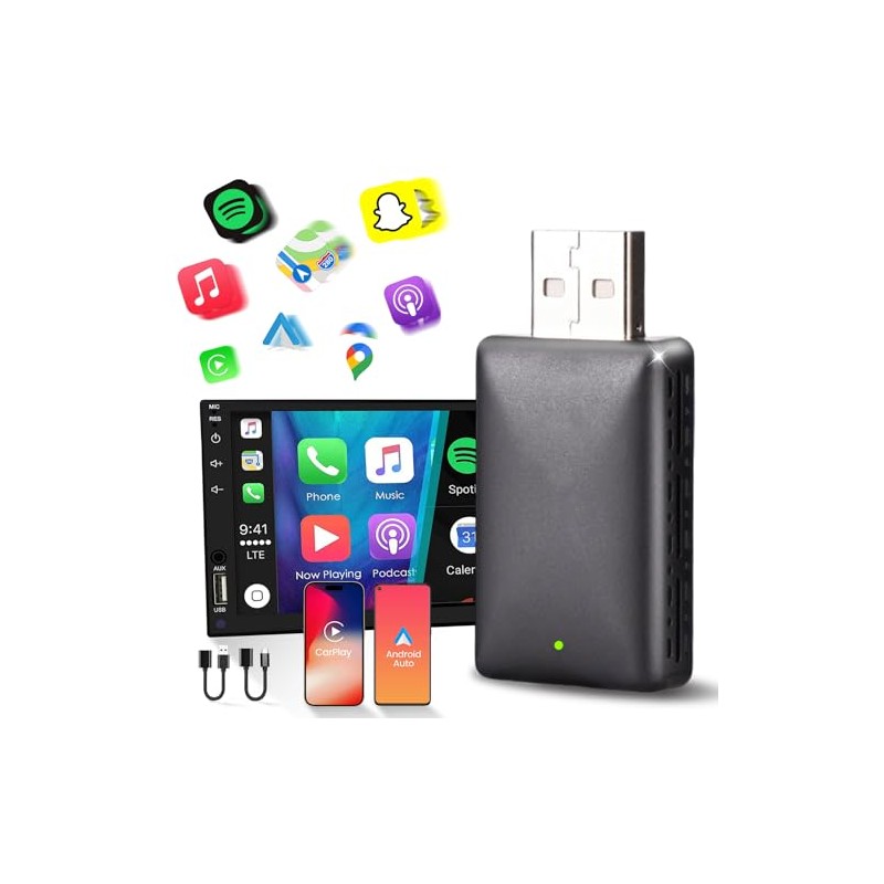 Mini Adaptador Automatico inalámbrico, 2026 Inalambrico Adaptador CarPlay/Android 2 en
