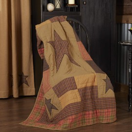Stratton Primitive 60"x50" Throw Tan Rod Pocket Appliqued Cotton Star Pre-Washed Rectangle Decor