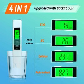 Water Quality Tester, Accurate and Reliable, TDS Meter, EC Meter & Temperature Meter 4 in 1, 0-9990ppm, Ideal Water Test Meter for Drinking Water, Aquariums, etc.