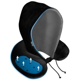 Sealy, Infused-Gel Hooded Travel Pillow with Airflow Memory Foam, Tailored Just for You with Contoured Support, The Ultimate Rest for Flights, Rides, and Your Home, Blocks Cold Drafts, Black