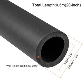 TOP-VIGOR Pipe Insulation Foam Tube, 25mm ID Foam Grip Tubing, 5mm Thick Lagging Pipe, 0.5M Length Cladding Foam Tube Hose Non-Slip for Fitness Tools Handle Support, Pipe Insulation, Black