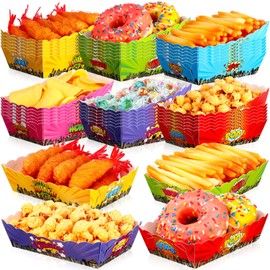 Supervitae 60 Pcs Hero Party Paper Food Trays Hero Theme Birthday Party Decorations Food Boat Treat Snack Boats Disposable Serving Containers for Birthday Baby Shower Supplies, 6 Designs