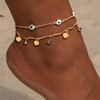 Ushiny Boho Anklet with Multiple Layers Gold Sequin Anklet Evil