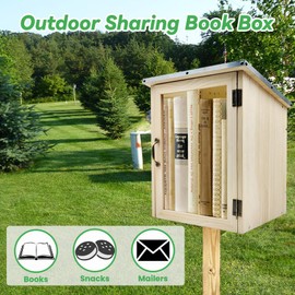 Waterproof Outdoor Library Book Box - Little Library Box Outdoor, Little Wood Cabinet for Community Book Sharing, Holds Books, Art, Literature & Newspapers for Neighborhoods, Schools