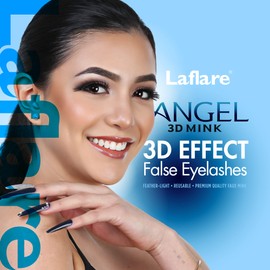 Laflare 3D MINK ANGEL Eyelashes, Soft, Feather-Light, Double-Layer, Voluminous, Glamorous, Fluffy, Striking Look, Reusable Premium Quality False Mink Lashes (AM24)