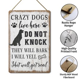 tosles Wood Decorative Signage, DOGSlivehere, 12 x 8 inches, Funny Front Door Sign for Home Decor, Crazy Dogs Live Here - Please Do Not Knock Or Ring Doorbell