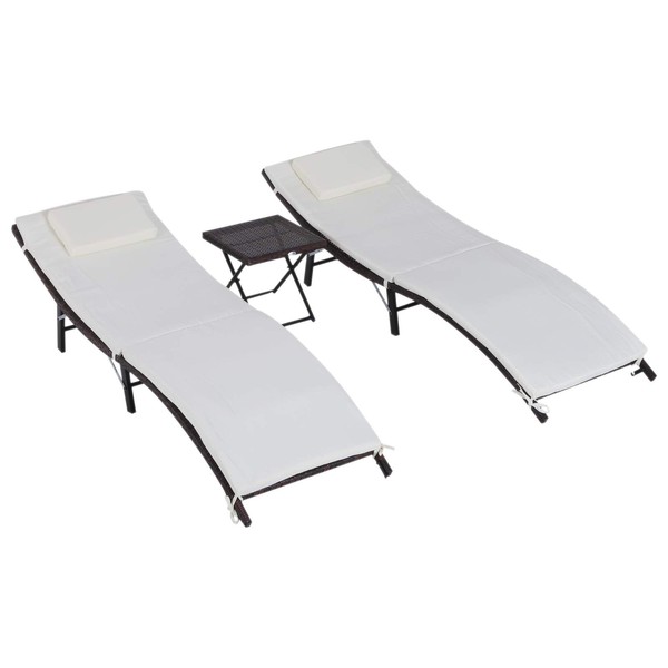 Outsunny Set of 2 Patio PE Rattan Chaise Lounge Set,