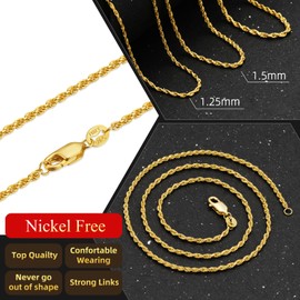 SNZM 925 Sterling Silver rope chain18k Real Gold Plated Rope Chain 1.25MM1.5MM Twist Chain Necklace for Men Women (1.25mm-18inch, 18k gold)